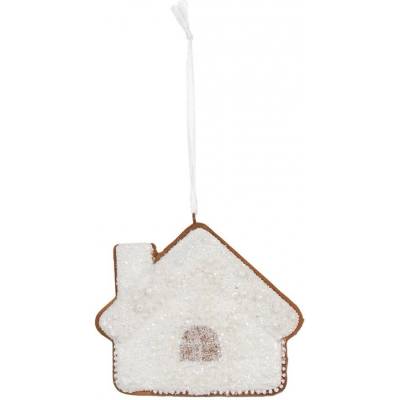 Clayre & Eef Závěsná dekorace zasněžená perníková chaloupka Frosted Ginger - 9*1*8 cm