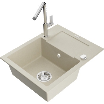 Mexen Enzo гранитна мивка с 1 отделение с отцедник и кухненски смесител Flora, бежов - 6506-69-670401-00 (6506-69-670401-00)