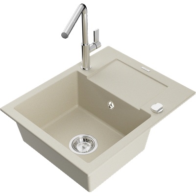 Mexen Enzo гранитна мивка с 1 отделение с отцедник и кухненски смесител Flora, бежов - 6506-69-670401-00 (6506-69-670401-00)