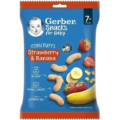 Gerber Snacks kukuřičné křupky jahoda a banán 28 g