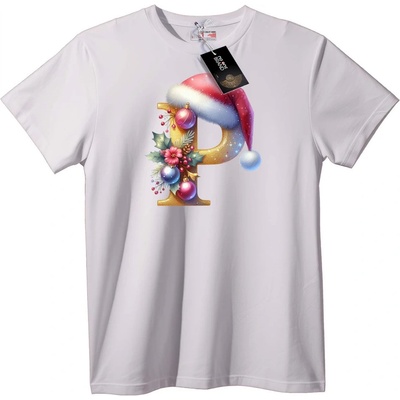 NOONEBRAND Тениска Коледна Буква P - 2XL, White