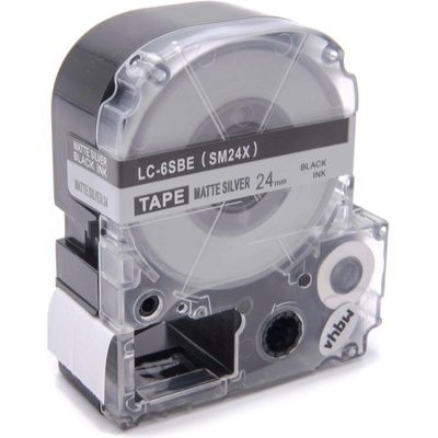 Compatible Epson LK-6SBM, SM24X, 24mm x 9m, черен печат / матов сребърен фон, съвместима лента (LKSM24X)