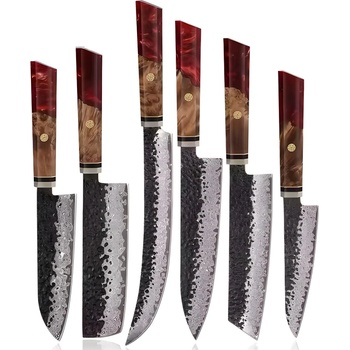 HARAHU Комплект кухненски ножове дамаск ai-37356 - Червен kp37356 (ai-37356)