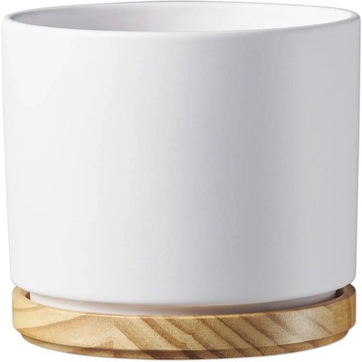 Soendgen Obal na kvetináč keramický s drevom Ø 19 cm x 16 cm matný biely
