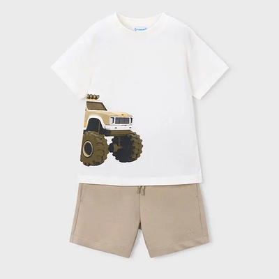 Mayoral Комплект трико принт джип и бежови къси панталони за мини момче Mayoral