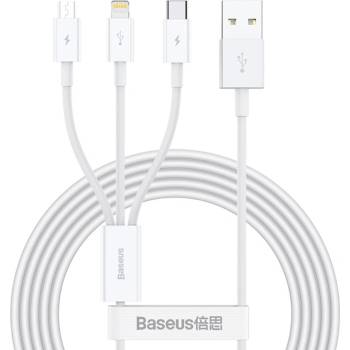 Baseus Кабел за зареждане Baseus Superior, 3 в 1, Micro USB, Lightning, Type-C, 1.0m, Бял - 40438 (40438)