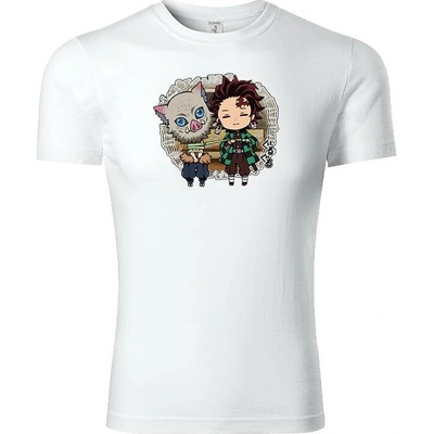 Demon Slayer Tričko Chibi Tanjiro & Inosuke bílá