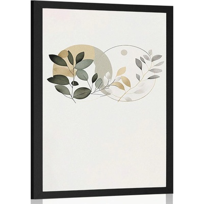 Plakát boho lístky v kruzích - 30x45 white