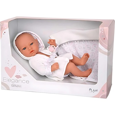 Arias Кукла-бебе Arias - Ария с аксесоари за след баня в бяло, 38 cm (ARI60746)