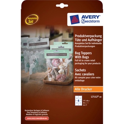 Avery Zweckform Euro závěsy na zboží 10 listů bílé obdélník 137 x 48 mm včetně sáčků L7112-10