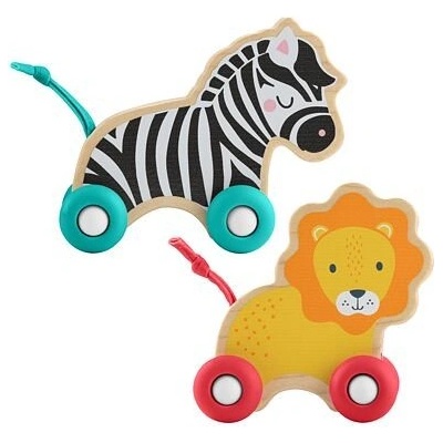 Fisher Price DŘEVĚNÁ POSTRKOVACÍ LEV A ZEBRA