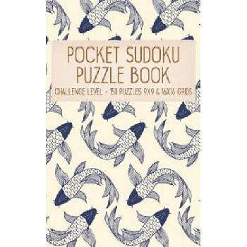 Image 1 of Pocket Sudoku Puzzle Book: Challenge Level - 150 puzzles 9x9 & 16x16 grids Koi Fish Pattern Blue Travel Size Paperback Notebook | Faroutandfabulous Puzzle Books