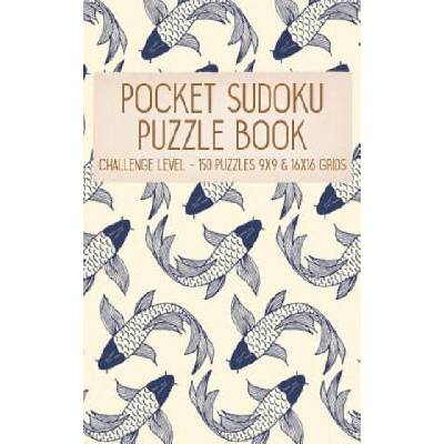 Pocket Sudoku Puzzle Book: Challenge Level - 150 puzzles 9x9 & 16x16 grids Koi Fish Pattern Blue Travel Size Paperback Notebook | Faroutandfabulous Puzzle Books