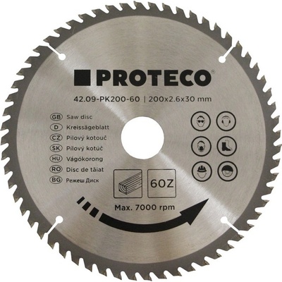 Proteco Kotouč pilový SK 200x2.6x30 60z + redukce 30/20 mm PK200-60