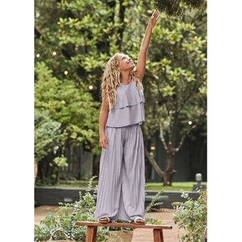 Mayoral Комплект панталон дълъг плисиран в сребрист цвят с къс потник за момиче Майорал