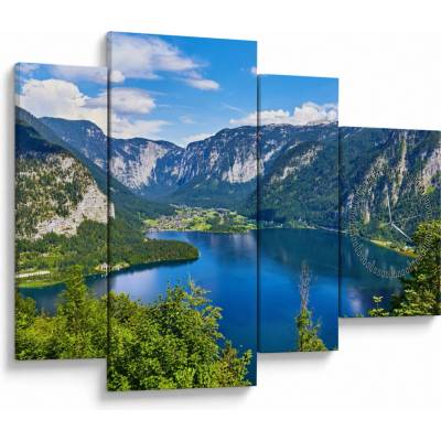 Obraz - Halštatské jezero, Hallstatt, Rakousko (s hodinami), Čtyřdílný 110x75 cm s hodinami – Hledejceny.cz