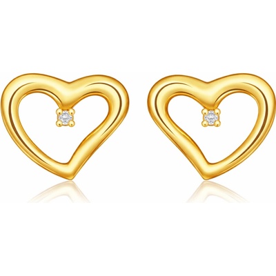 Šperky Eshop Stříbrné náušnice 925 pozlacené srdce s diamantem S36.17