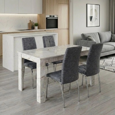 TopMebel Комплект за трапезария 5 части Darlen - Alma бял мраморен цвят - сив 125x72x74см