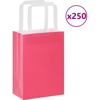 vidaXL Хартиени торбички 250 бр с дръжки розови 15x8x21 см (4101893)