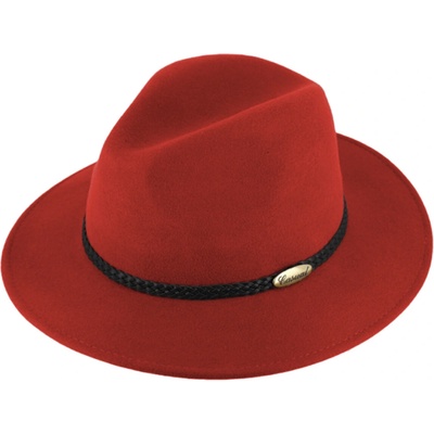 Fiebig plstěný klobouk fedora kožený pletený pásek červený