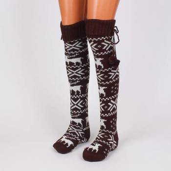 Image 1 of Дамски 7/8 чорапи в тъмнокафяво и бяло с коледни мотиви