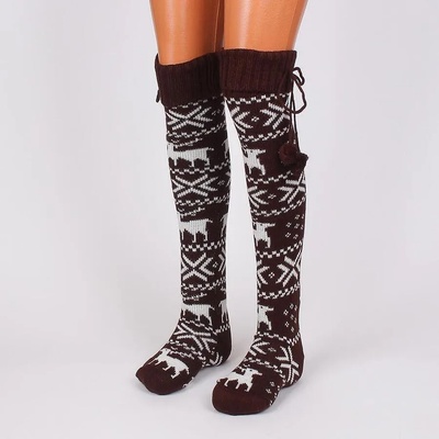 Дамски 7/8 чорапи в тъмнокафяво и бяло с коледни мотиви