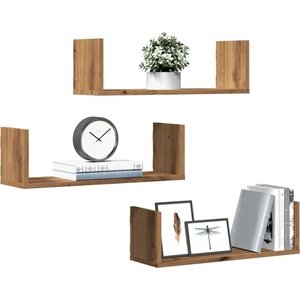 vidaXL Стенни рафтове, 3 бр, дъб артизан, 58x18x18 см, инженерно дърво (853289)