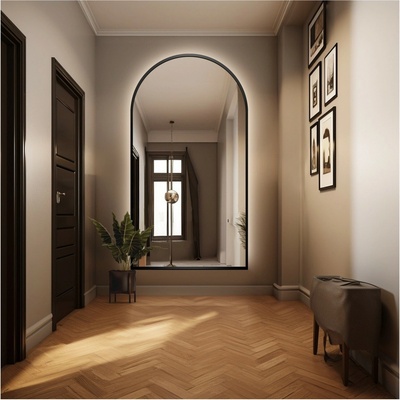 Alfaram Polovičné oválne zrkadlo v čiernom MDF ráme s osvetlením - BERDO LED 60x120