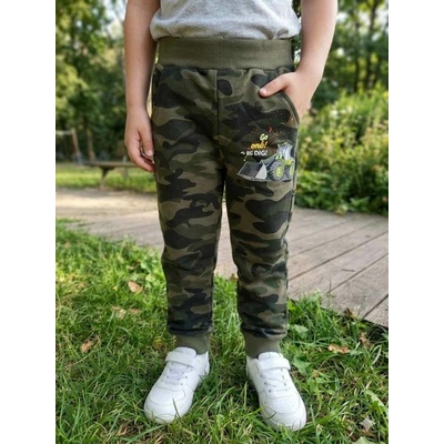 Kugo dětské maskáčové tepláky TM9221 zelené s traktorem