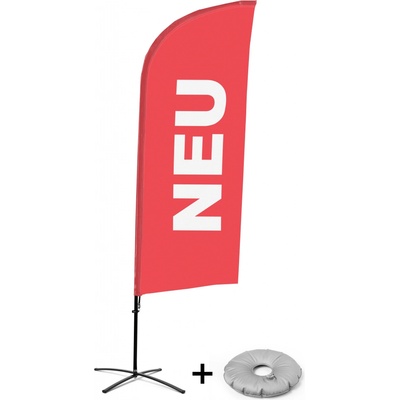 Jansen Display Kompletní sada reklamní vlajky ve tvaru křídla, Novinka, červená, německy Křížová Základna, 1273 x 3030 mm