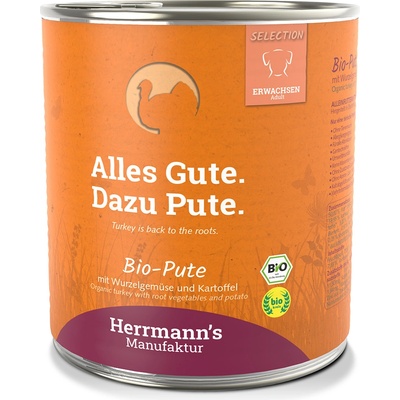 Herrmanns 6х800г Bio-Menu Sensitive Herrmann´s, консервирана храна за кучета - био пуешко с кореноплодни зеленчуци и картофи