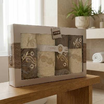 4sleep set ručníků a osušek 395 6 ks kapučíno a krémová s výšivkou 2 x 30 x 50 cm + 2 x 50 x 90 cm + 2 x 70 x 140 cm