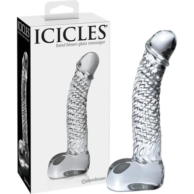 Icicles No. 61 průhledný skleněný dildo s varlaty a penisem
