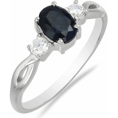 Nefertitis Prsten stříbrný s broušeným černým safírem a velkými zirkony 012108 BLS