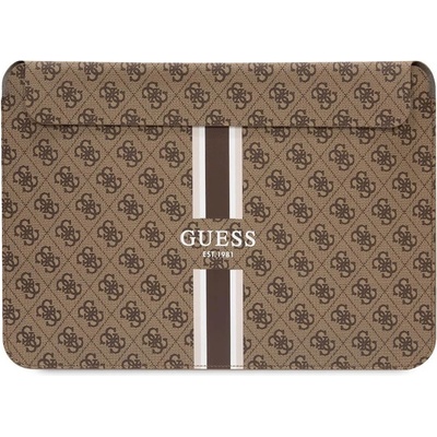 GUESS PU 4G Printed Stripes Leather Laptop Sleeve 14 - дизайнерски кожен калъф за MacBook Air 13, MacBook Pro 13, MacBook Pro 14 и лаптопи до 14 инча (кафяв)