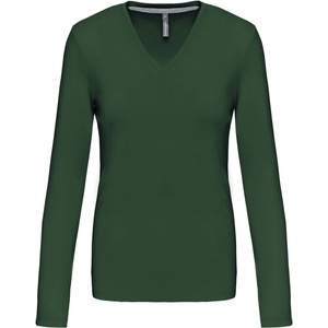 Kariban v-neck k382 / Дамска тениска с дълъг ръкав - горско зелено l (20k38207403)