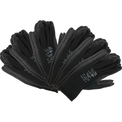 Rukavice pracovní z polyesteru polomáčené v PU GLOVE PE-PU 10, černé, vel 10", 6 párů