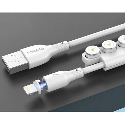 Foneng X62 3v1 magnetický USB na USB-C / Lightning / Micro USB , 2,4 A, 1m, bílý