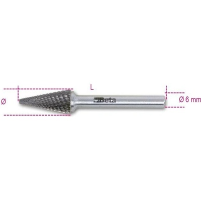 Beta tools Pilník rotační z karbidu, 426md/t16, kuželový 16 x 25 x 70 mm, stopka 6mm