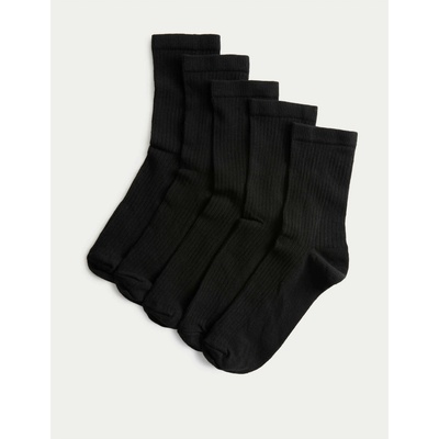 Marks & Spencer Ребрести чорапи за глезена с висок дял памук, комплект 5 бр. Marks & Spencer черен Marks & Spencer | Cheren | ЖЕНИ | 3-5