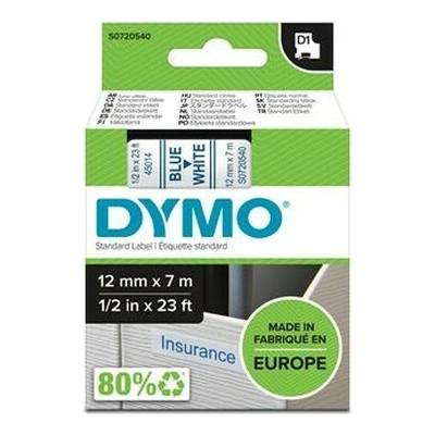 Páska do štítkovača, 12 mm x 7 m, DYMO "D1", biela-modrá
