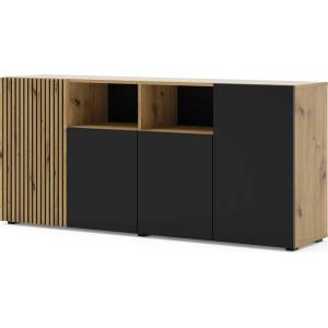 BIM Furniture Комод auris 4d 180 см, дъб артисан/черен мат (auriskom4ddacmset)