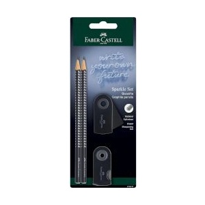 Faber-Castell Моливи 2 броя Sparkle II Black B с гума и острилка