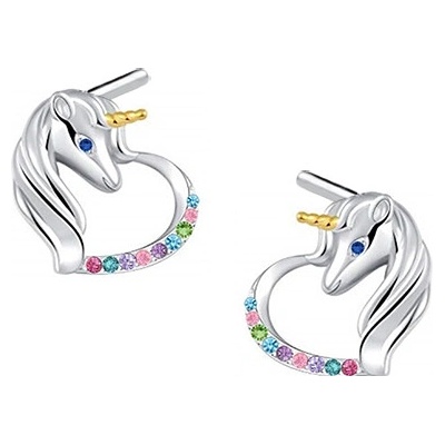 Olivie strieborné náušnice jednorožec v srdci 3753