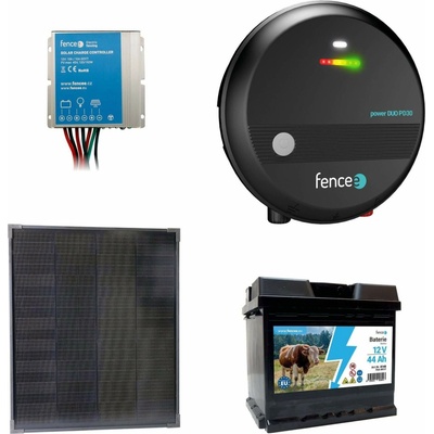 Sada solární elektrický ohradník s výkonem 3J, solární panel 40 W, regulátor a 12V baterie 44 Ah