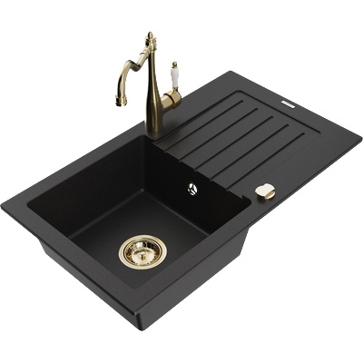 Mexen Pablo мивка за кухня от гранит с 1 отделение и отцедник и кухненски смесител Carla, черен - 6510-77-670700-50 (6510-77-670700-50)