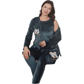 Image 1 of Дамски плюшен комплект халат и пижама в сиво