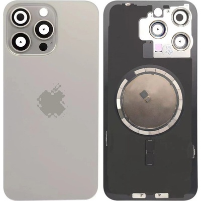 Kryt Apple iPhone 15 Pro Max Sklo Zadního Housingu + Sklíčko Kamery + Kovová Destička + Magsafe Magnet Natural Titanium