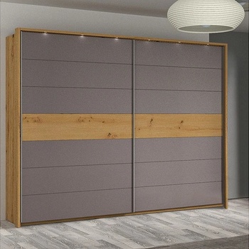 ЕВРОМАР Гардероб denver трюфел / дъб артисан с допълнително led осветление