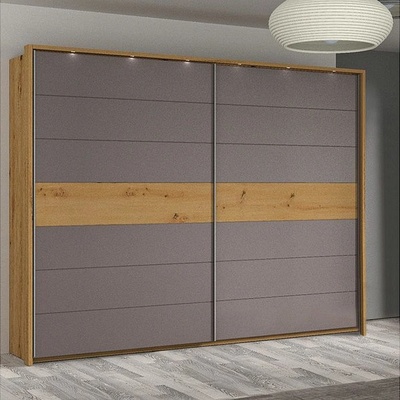 ЕВРОМАР Гардероб denver трюфел / дъб артисан с допълнително led осветление